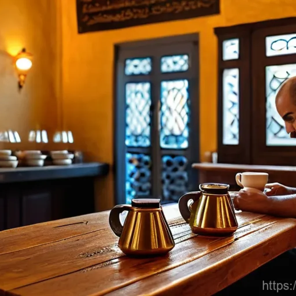 레바논 카페 문화와 추천 카페 - **Prompt:** A skilled Lebanese barista, focused and calm, expertly prepares traditional Lebanese cof...