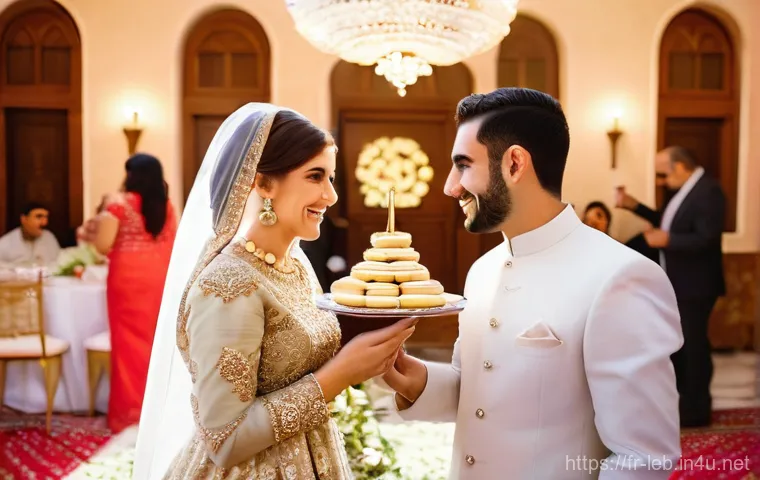 레바논의 웨딩 및 연애 문화 - **Prompt: "A heartwarming and elegant scene of a Lebanese engagement ceremony (Khotbeh) in a beautif...