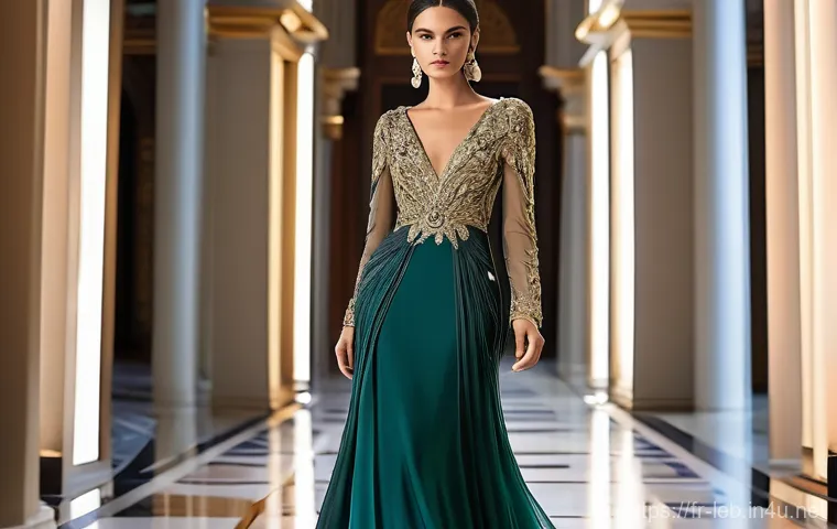 레바논 패션 디자이너 소개 - **Prompt 1: L'Éclat Mystérieux: Heritage Meets Modernity**
"A glamorous female model, full body ...