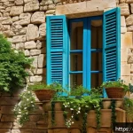 레바논 주택 구조 및 건축 스타일 - A charming traditional Lebanese mountain house built from thick limestone with small wooden shuttere...