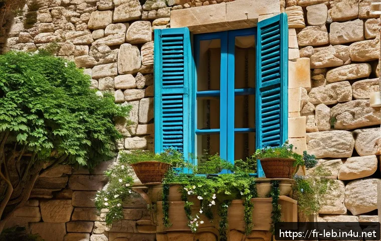 레바논 주택 구조 및 건축 스타일 - A charming traditional Lebanese mountain house built from thick limestone with small wooden shuttere...