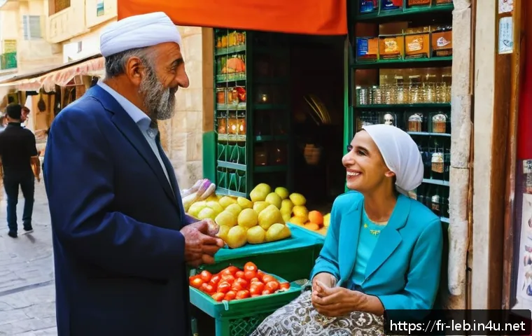 레바논에서 영어로 의사소통 가능한 범위 - A vibrant street scene in Beirut showing a diverse group of people engaging in multilingual communic...
