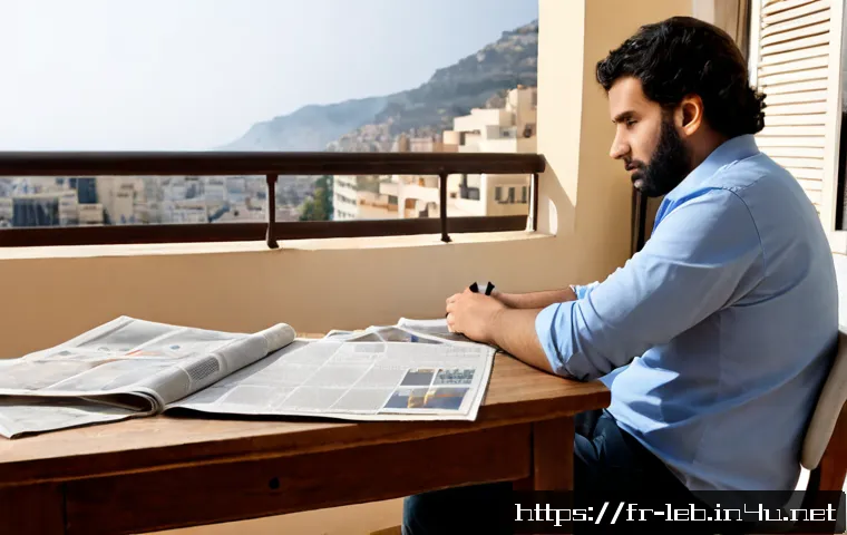 레바논의 주요 신문사와 언론 정보 - Photorealistic editorial workspace in Beirut, Lebanon, showing a French-speaking journalist reviewin...